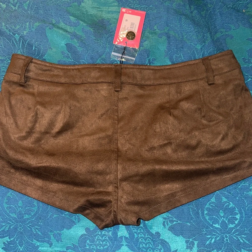 Edikted Brown Studded Faux-Suede Jean Shorts with Belt M NWT - Picture 2 of 5